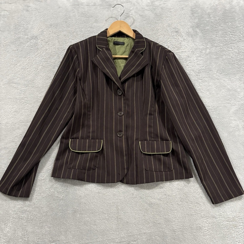 Courtenary Blazer Women's 12 Striped Button Pinstripe Casual Brown Vintage